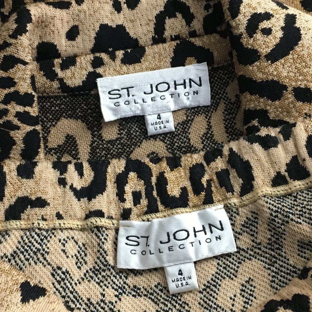 BEAUTIFUL St John collection knit black beige multi jacket skirt suit size 4 - Picture 9 of 9